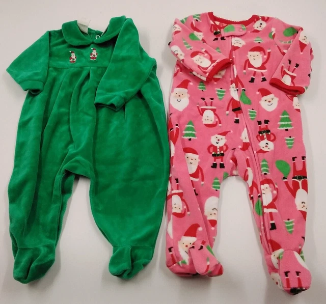 Baby Girl Carters Hartstrings Lot 2 Christmas Fleece Sleeper Pajamas Size 6 Mos