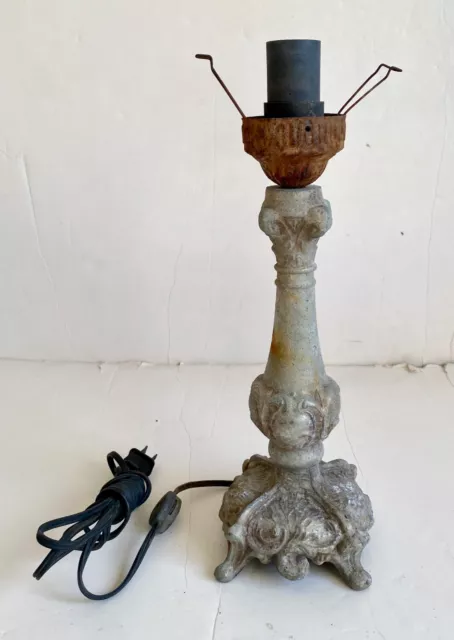 Vintage Cast Metal Table Lamp Base Shabby Chic Victorian Steampunk Ornate Decor