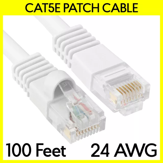 100FT Cat5e Ethernet Patch Cord White Cat 5e Internet Cable RJ45 LAN Router Cord