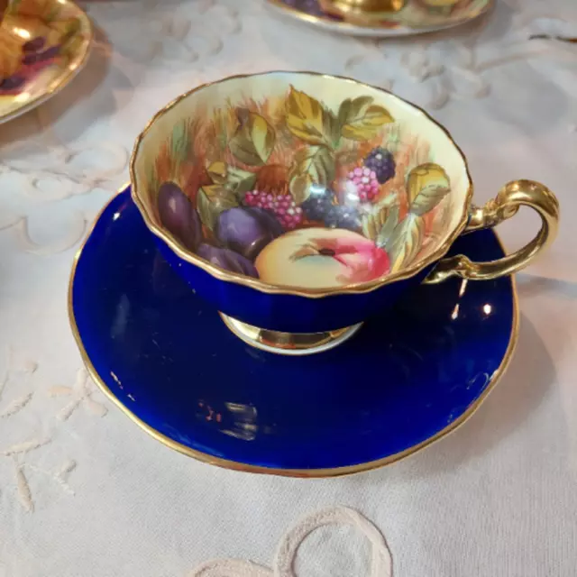 RARE Aynsley ORCHARD GOLD Cobalt Blue Tea Cup and Saucer