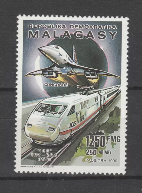 Madagascar transports modernes Concorde TGV   1990  num  992 **