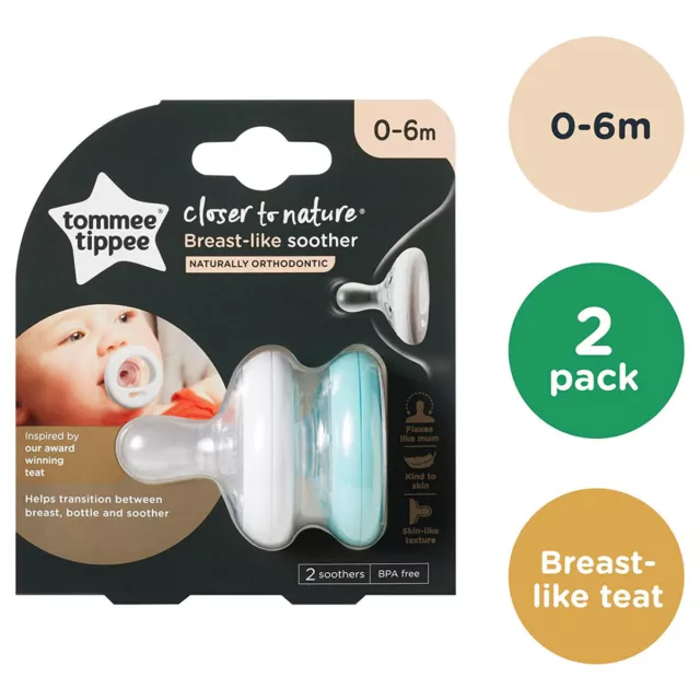 Tommee Tippee Closer To Nature Breast-Like Tétine 0-6 Mois 2-Pack Neuf