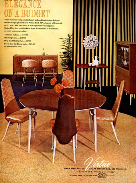 Virtue Mid Century Modern Furniture ROYAL WALNUT Bar Stools CHAIRS 1963 Print Ad