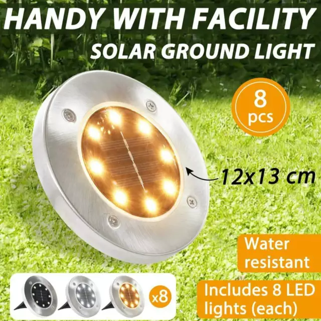 8LED Solar Power Ground Light Floor Decking Outdoor Garden Lawn Path Lamp AU