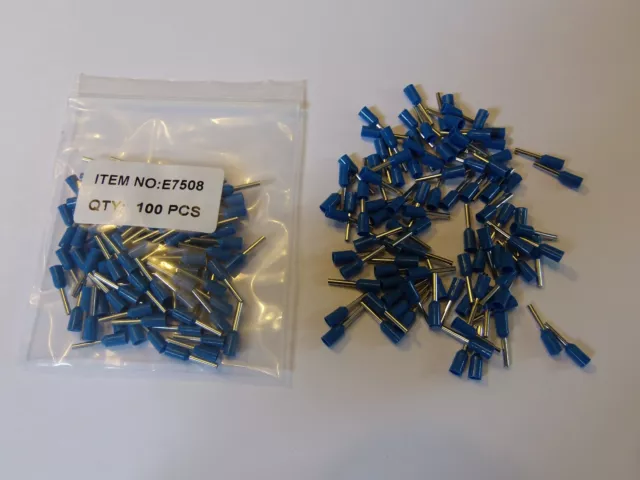 0.75mm CORD END BOOTLACE FERRULE TERMINALS (BLUE FOR 0.75mm cable) 100 PACK L46