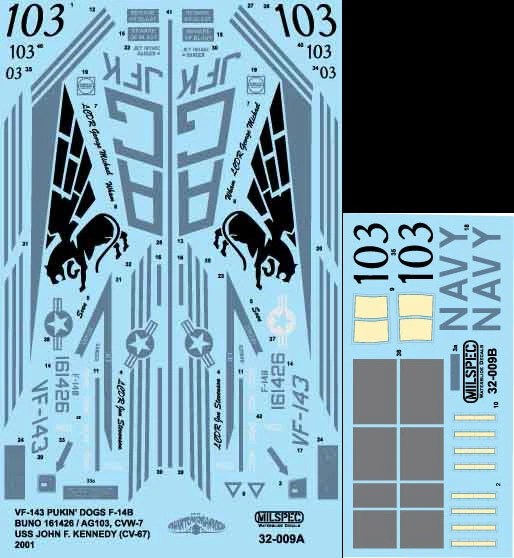 CAM DECALS FOR 1 32 Grumman F 14B Tomcat VF 143 Pukin Dogs 2001 15 74 