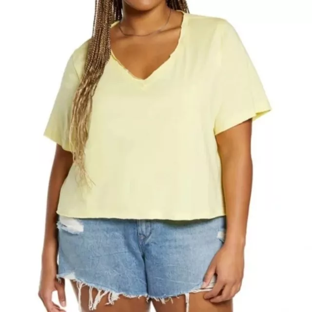 NEW Nordstrom Oversized Lace Trim T-Shirt Yellow Lemonade Size 2X Short Sleeves