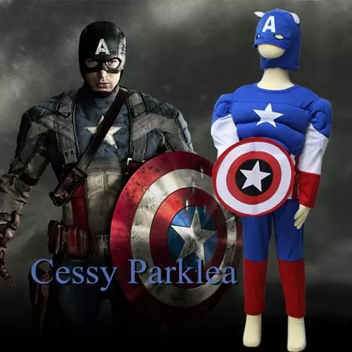 F4-3 Boy's Muscle New Captain America Superhero Child Costume 2-7