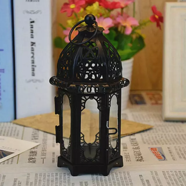 Retro Nostalgic Hanging Glass Iron Art Lantern Tea Candle Light Holder X3K7