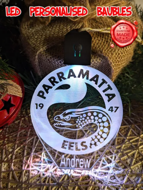 Parramatta EELS Footy Personalised Name Christmas Bauble LED Light Up Decoration