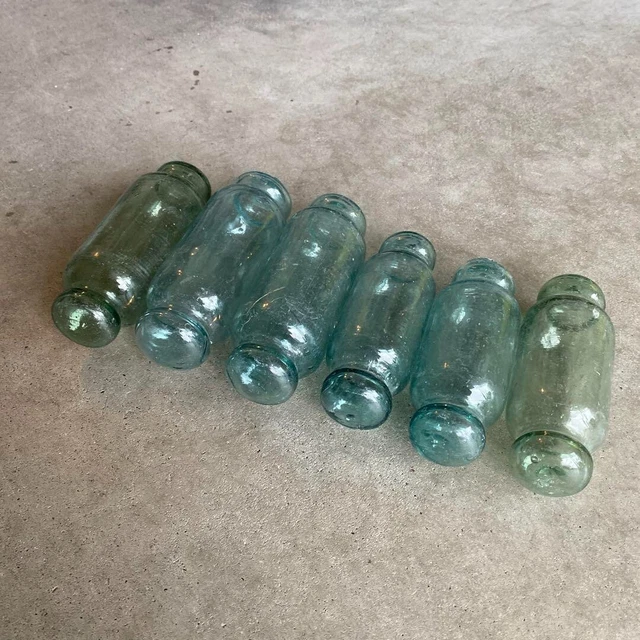 Glass Fishing Float Buoy Ball Cylinder Type Vintage Japanese set 12.5-15cm #2