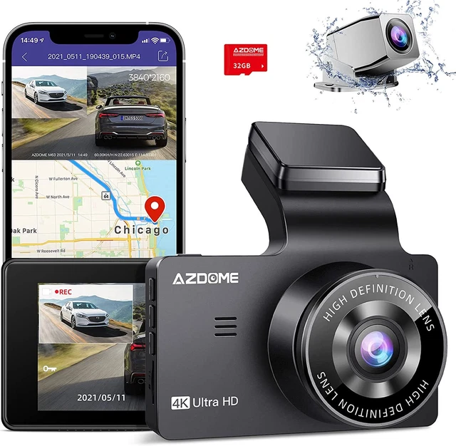 AZDOME 4K DUAL Dash Cam, Builtin GPS/WiFi (SD Card Included