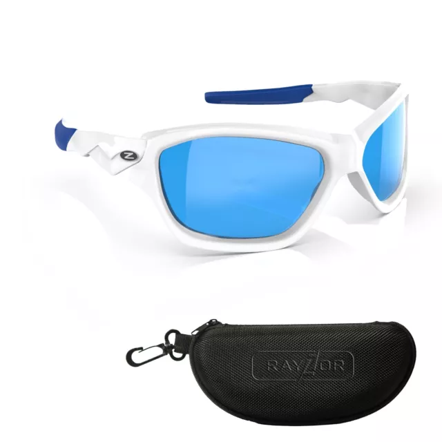 RayZor White Sports Wrap Sunglasses Uv400 Blue Mirrored Lens RRP£49 (571)