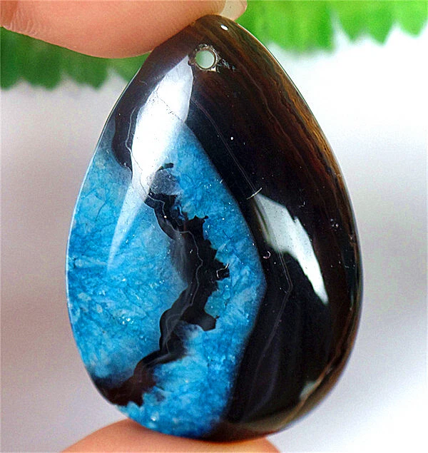 50x34x7mm Blue&Black Druzy Geode Agate Teardrop Pendant Bead ZL5483