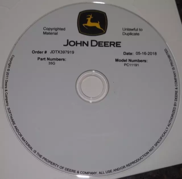 John Deere 35G Excavator Parts Manual Book Catalog Pdf Cd/Dvd Pc11191