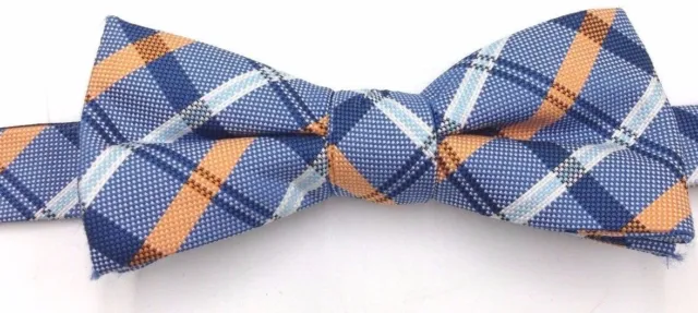$90 Countess Mara Men`S Orange Blue Silk Check Bow Tie Classic Adjustable Bowtie