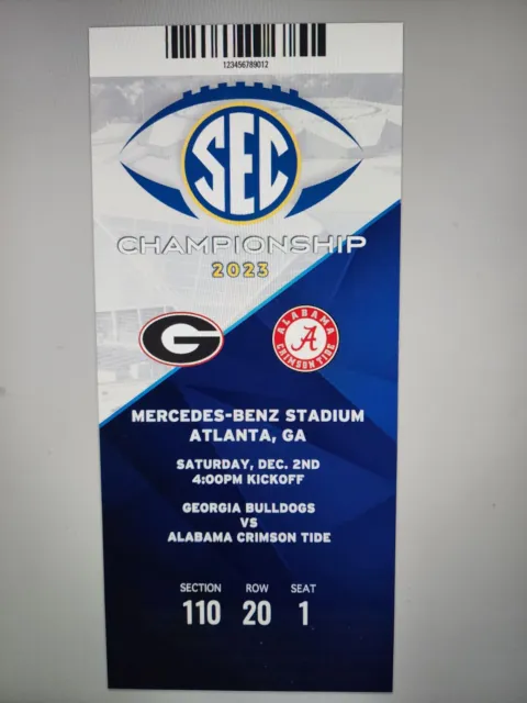 2023 SEC Football Championship 12/02/23 Replica Ticket Stub - GEORGIA vs ALABAMA