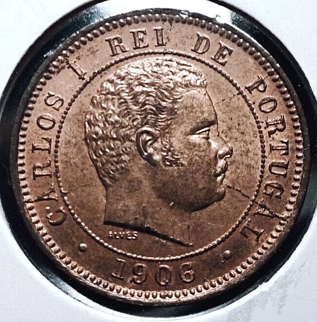 Portugal 5 reis 1906 coin (D. Carlos I; UNC! Superb! Die cracks!)