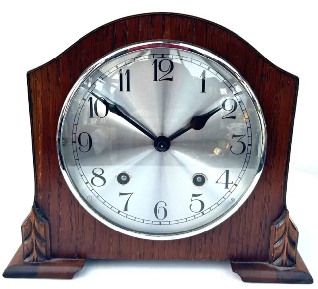 Antique Garrard English Light Oak Art Deco Mantle Clock - 8 Day Striking 1930