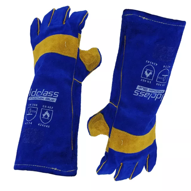 Promax Blue Left Hand Welding Gloves - 6 Pairs - 40cm Long - Weldclass - MIG ARC