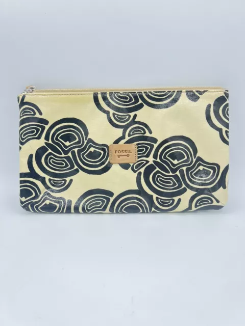 Fossil Key-Per Coated Canvas Cosmetic Clutch Make Up Vintage Classic Zipper Bag