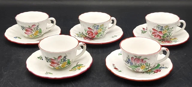 5 TASSES A CAFÉ D 8 cm FAIENCE DE LUNEVILLE DECOR REVERBERE XXème de l'Est