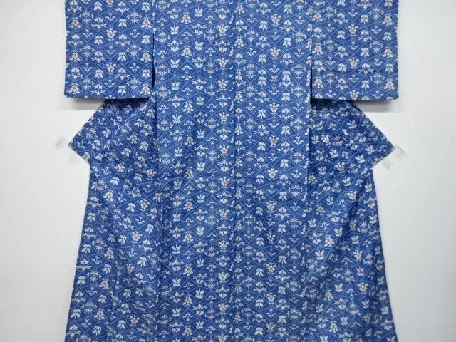 6501771: Japanese Kimono / Antique Hitoe Kimono / Tsumugi / Floral Plants