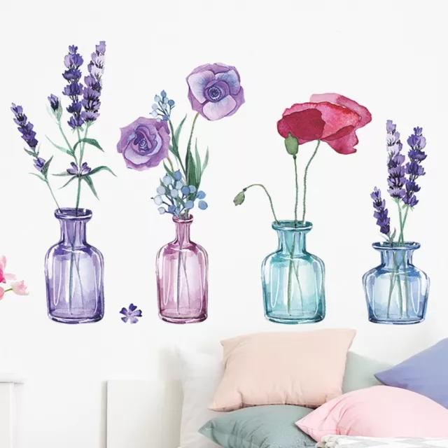 Color Vase Lavender Peel and Stick Wall Decoration for Home Living Room