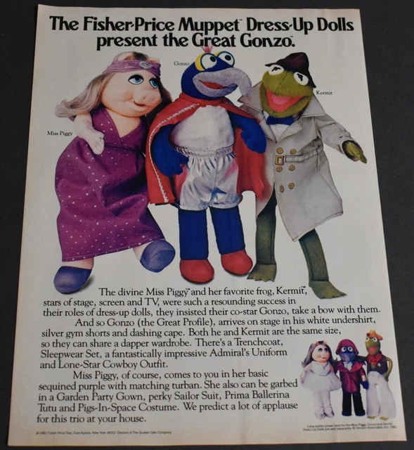 1982 Print Ad Fisher Price Muppets Gonzo Miss Piggy Kermit Toy Dolls Dress up