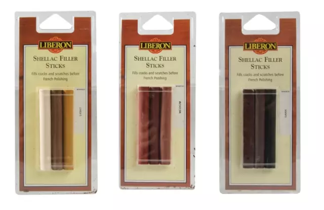 Palos de reparación de goma laca Libron para llenar agujeros grietas - Paquete de 3