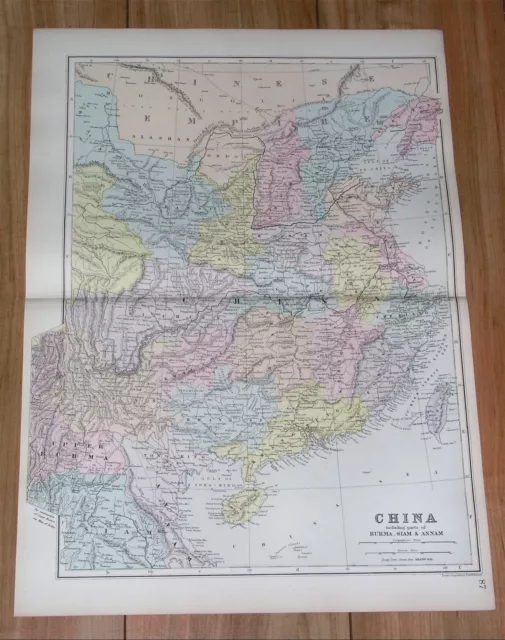 1891 Antique Map Of Eastern China / Chinese Empire / Taiwan Beijing Hong Kong