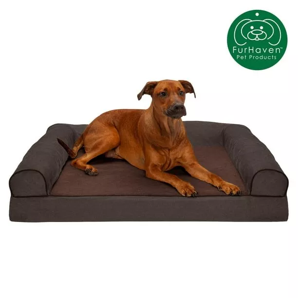 FurHaven Pet Products,Orthopedic Faux Fleece & Chenille Sofa-Style Couch Pet Bed