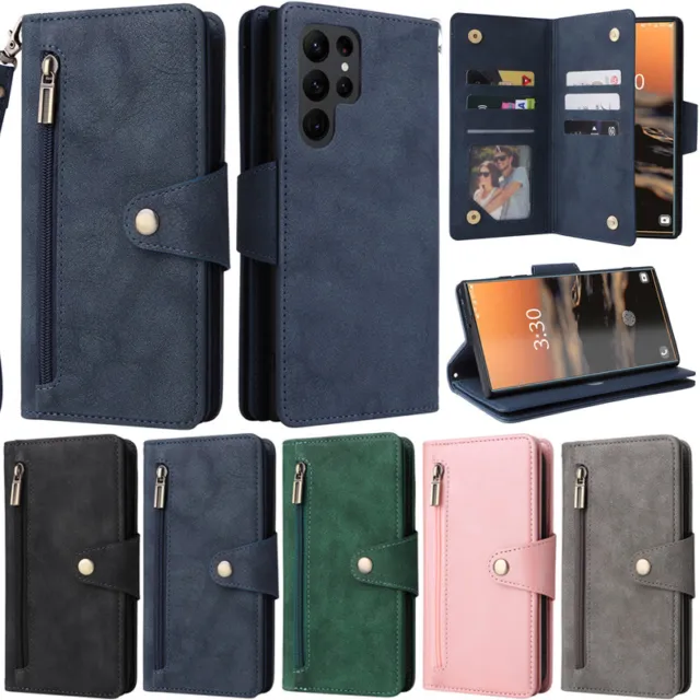 Zipper Wallet PU Leather Flip Cover Case For Samsung S24 S23 S22 S21 S20 Note 20