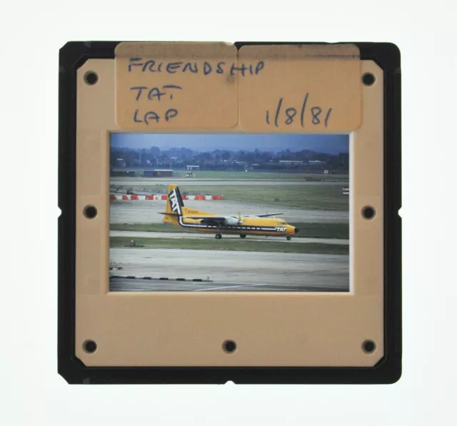 35Mm Slide Aircraft 1981 Fokker F27 Friendship Tat European A/L At Heathrow A88