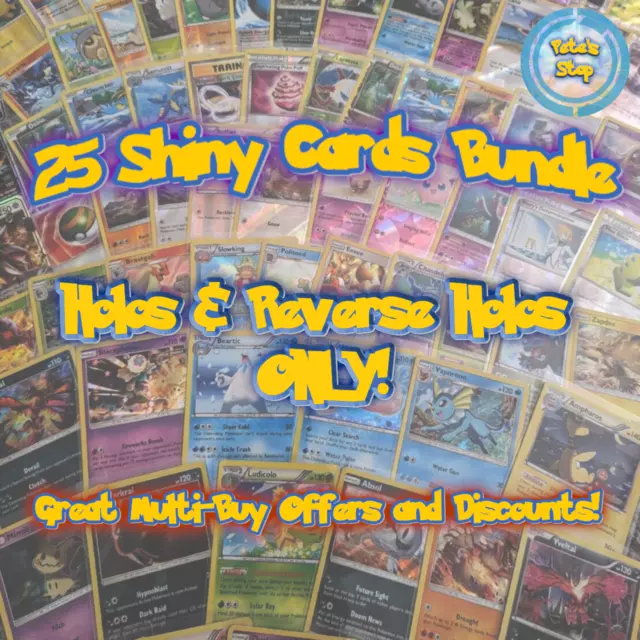 Pokemon Cards Bundle - 25 Shiny Cards - Holos & Reverse Holos ONLY! Job Lot Rare