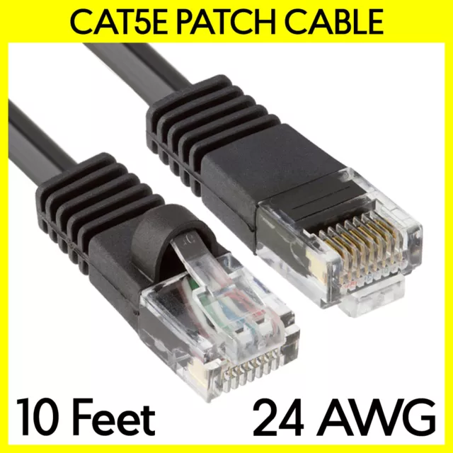 10FT Cat5e Ethernet Patch Cord Black LAN Internet Cat 5e Cable RJ45 Router Cord