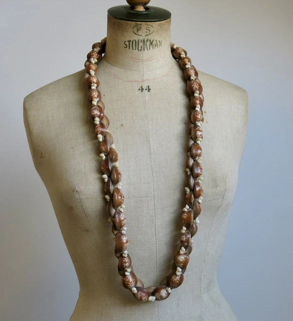 Collier Ancien De Coquillages Double – Tahiti Polynésie, Année 1974 – Occasion, Pièce Vintage Ethnique