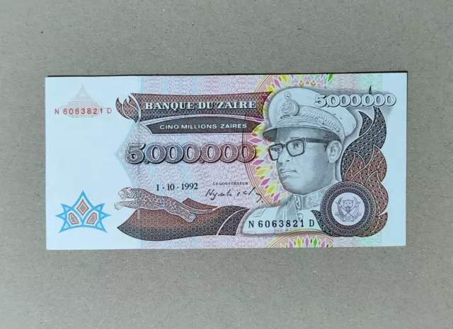 Zaire 5000000 - 5,000,000 Zaires 1992 Pick 46 UNC. President Mobutu Sese Seko