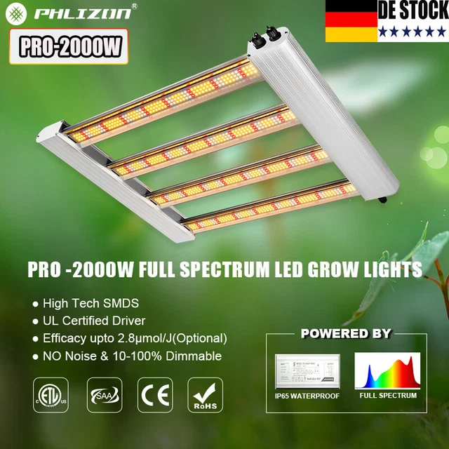 Phlizon Pro 2000W LED Grow Light Vollspektrum für Zimmerpflanzen Hydroponik Veg