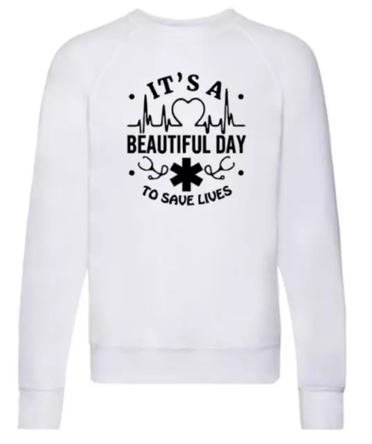 Felpa maglione maglione bianca griys anatomy its a beautiful day to save lives S-2xl uk