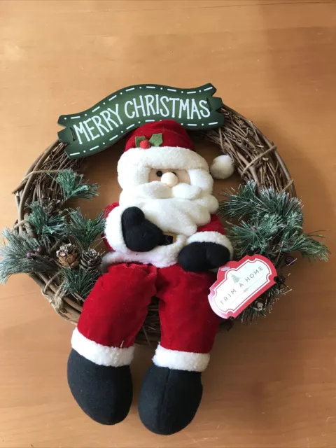 Trim A Home Plush Santa Wreath - 14” Diameter, NWT