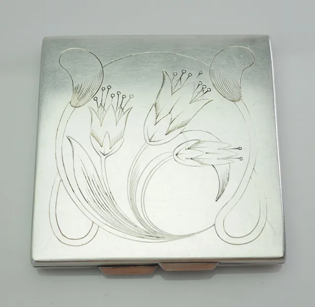 Antigüedad Ruso Art Déco 875 Plata Compacto Polvo Caja Con Espejo
