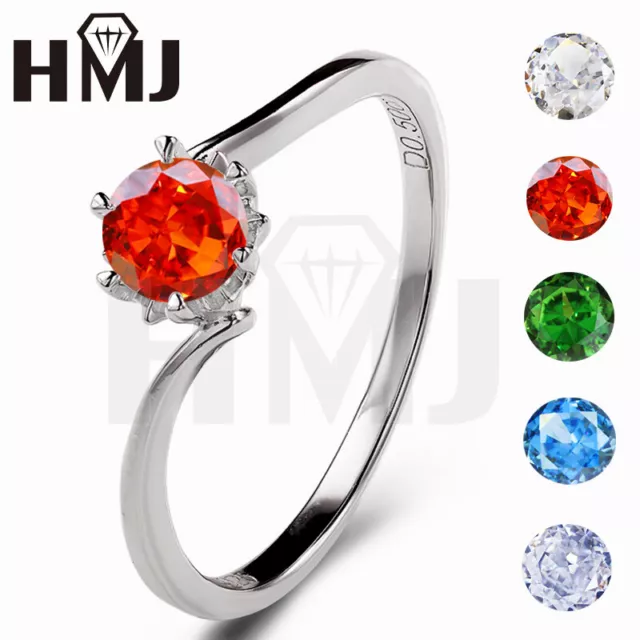 Luxury Round Ice Cut Cubic Zircon Ring Women 925 Silver CZ 5A Jewelry Xmas Gift