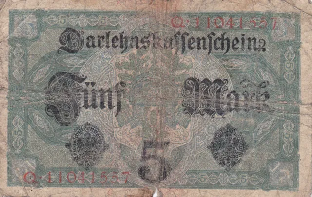Darlehenskassenschein 1.8.1917 Deutschland 5 Mark Nr. Q.I 1041557