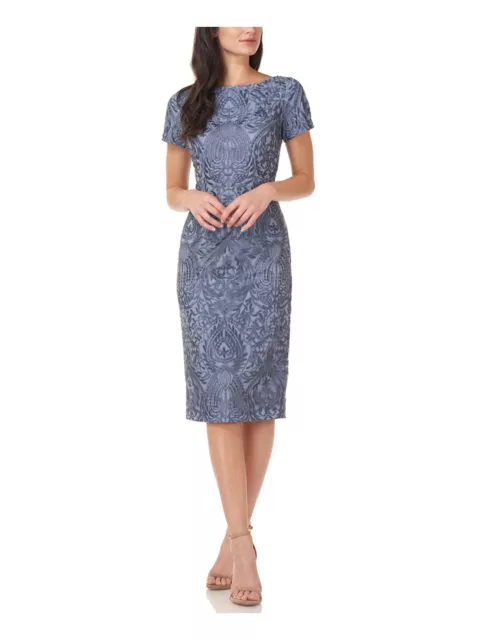 JS COLLECTION Womens Blue Short Sleeve Knee Length Cocktail Sheath Dress 16