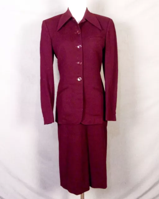 vintage 40s 50s Rosenblum California MINTY Burgandy 2 Pc Wool Skirt Suit sz M