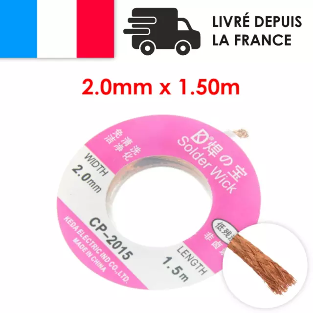 Tresse à Dessouder de Précision Fil de Cuivre Neuf CMS / SMD 2.0MM x 1.5M