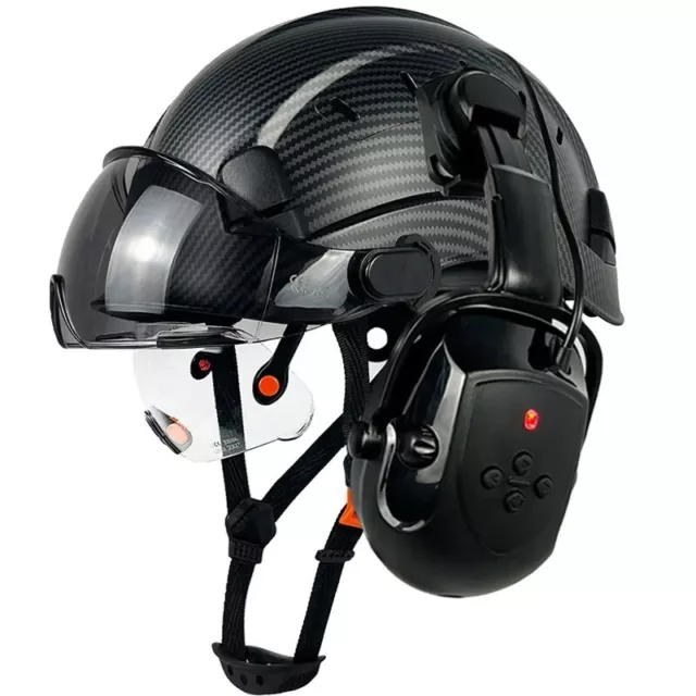 Bluetooth Earmuffs Construction Safety Helmet With Visors- Carbon Fiber Pattern