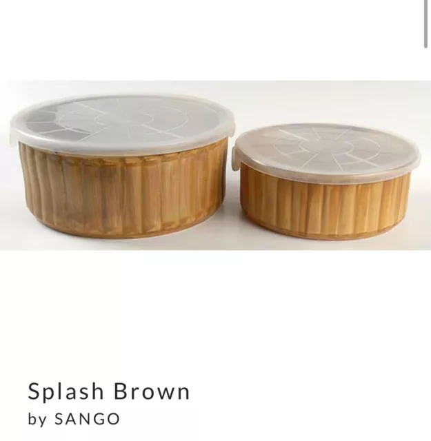 Sango Splash Brown Casserole Baking Souffle Dish Set 8.5” 6.5” With Lids NWT