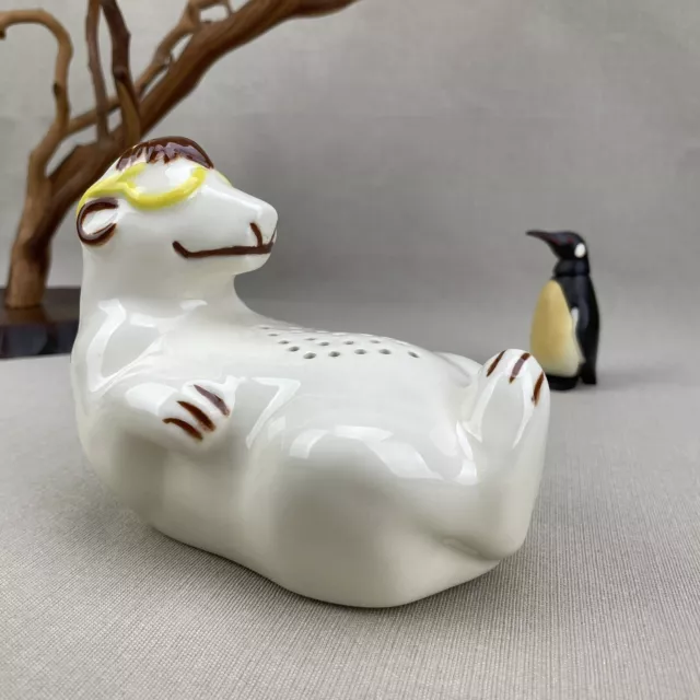 Ceramic Polar Bear Baking Soda Holder for Refrigerator Vintage Yellow Glasses